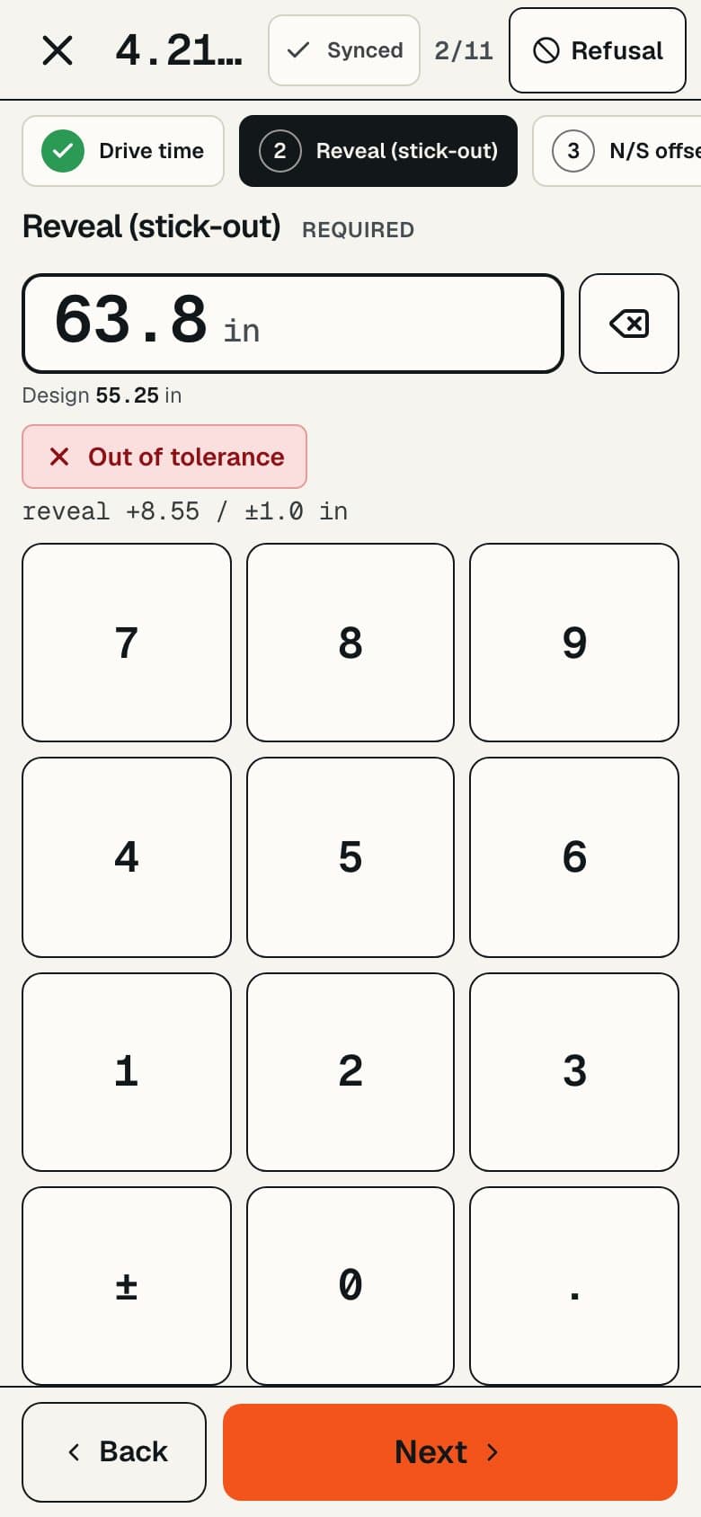 The field keypad on a phone, used by the crew to record a pile.